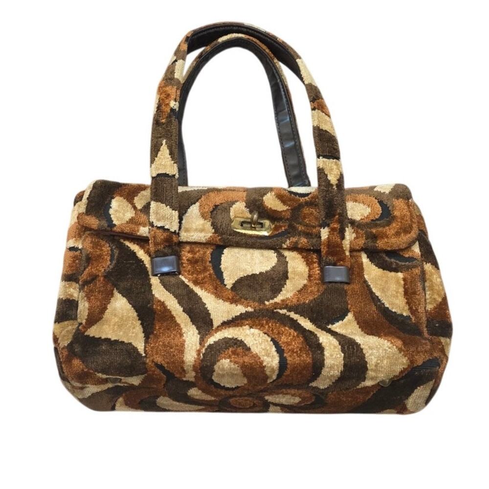 Vintage Garay Multicolor Brown Tapestry Double Handle Carpet Bag Purse Retro MCM